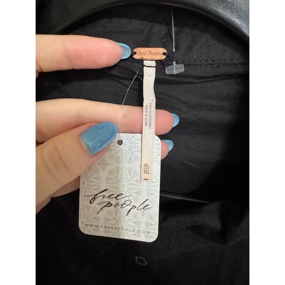 Free People NWT Thea Button Front Dress A Line Collared Shirt Mini Black Size XL - Picture 10 of 13